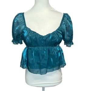 Thirty Thirty Iridescent Teal Puff Sleeve Top